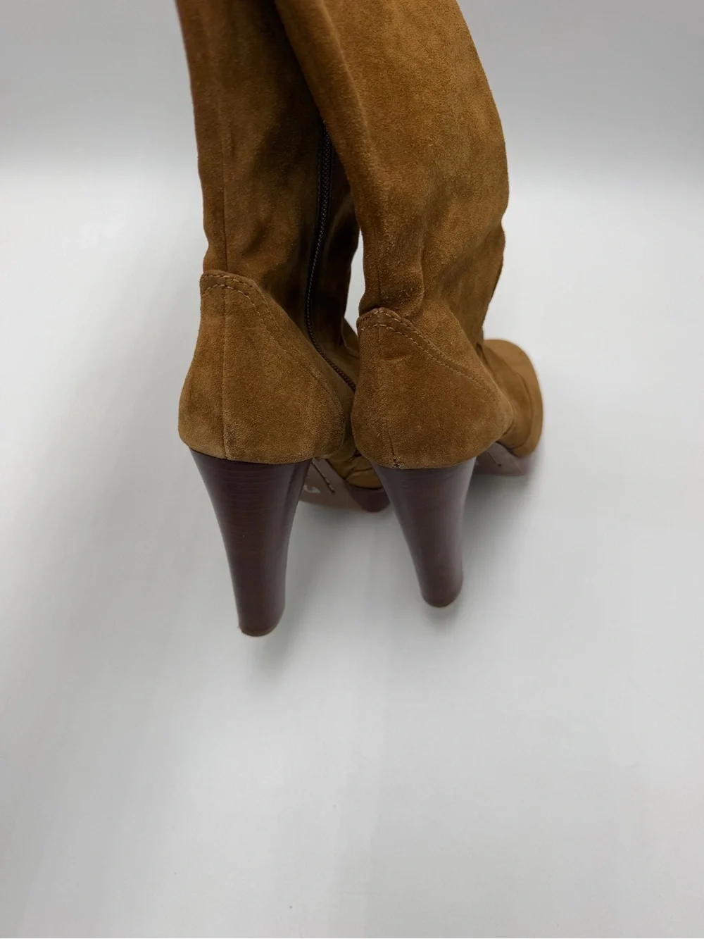 Vintage Michael Kors Suede Knee High Boots Tan Leather Platform Heels 7.5 M